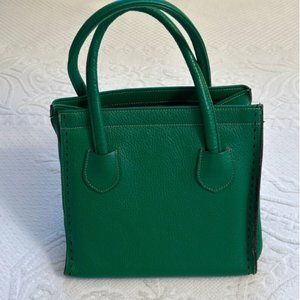 vintage green leather Ronay handbag . boxy 60s bag
